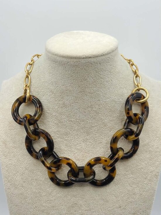 J Crew Jewelry - J Crew Oversized Chunky Faux Tortoise Gold Tone Necklace NWOT